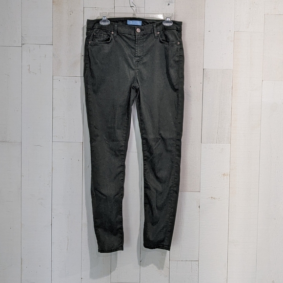 7 for All Mankind Blair Dark Green Soft Brushed Cotton Super Skinnies - Picture 5 of 14